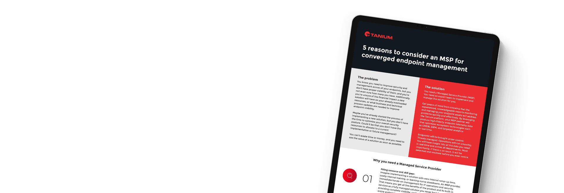 Tablette montrant 5 raisons d’envisager un MSP pour la gestion des endpoints convergents