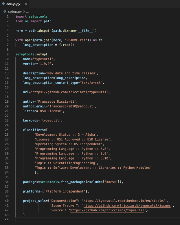 capture d’écran de setup.py provenant des types de package malveillantsutil