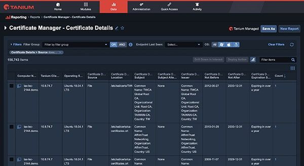 Capture d’écran des détails du Gestionnaire de certificats