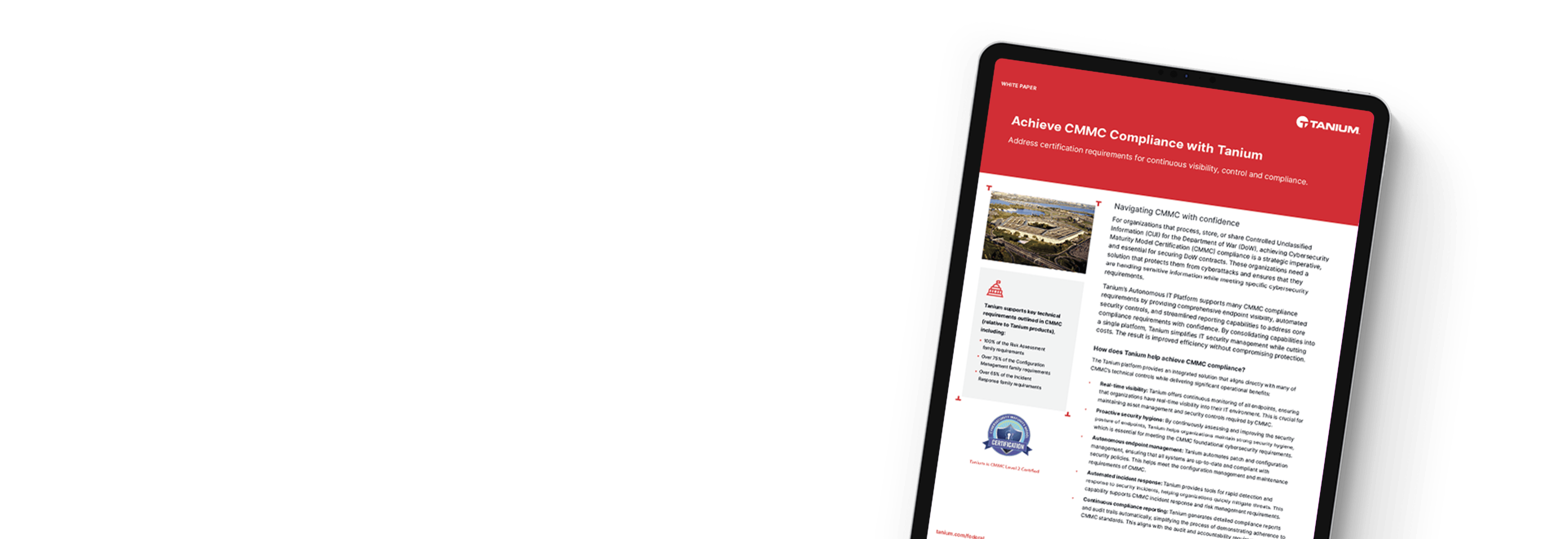 Répondez aux exigences CMMC avec la couverture du livre blanc Tanium sur tablette