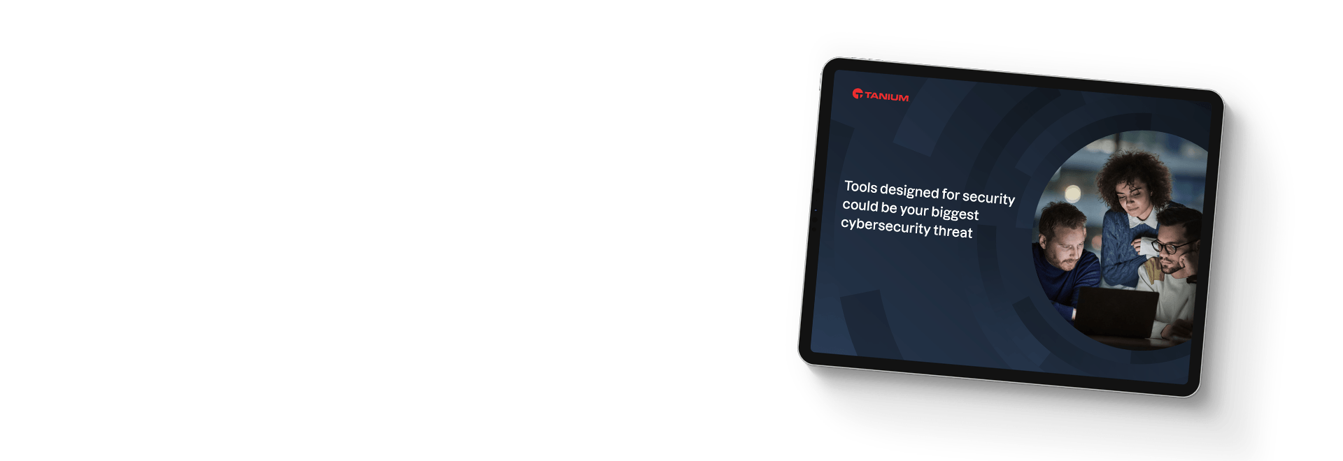 Tablette montrant l’eBook sur la menace de la prolifération des outils de cybersécurité avec l’équipe