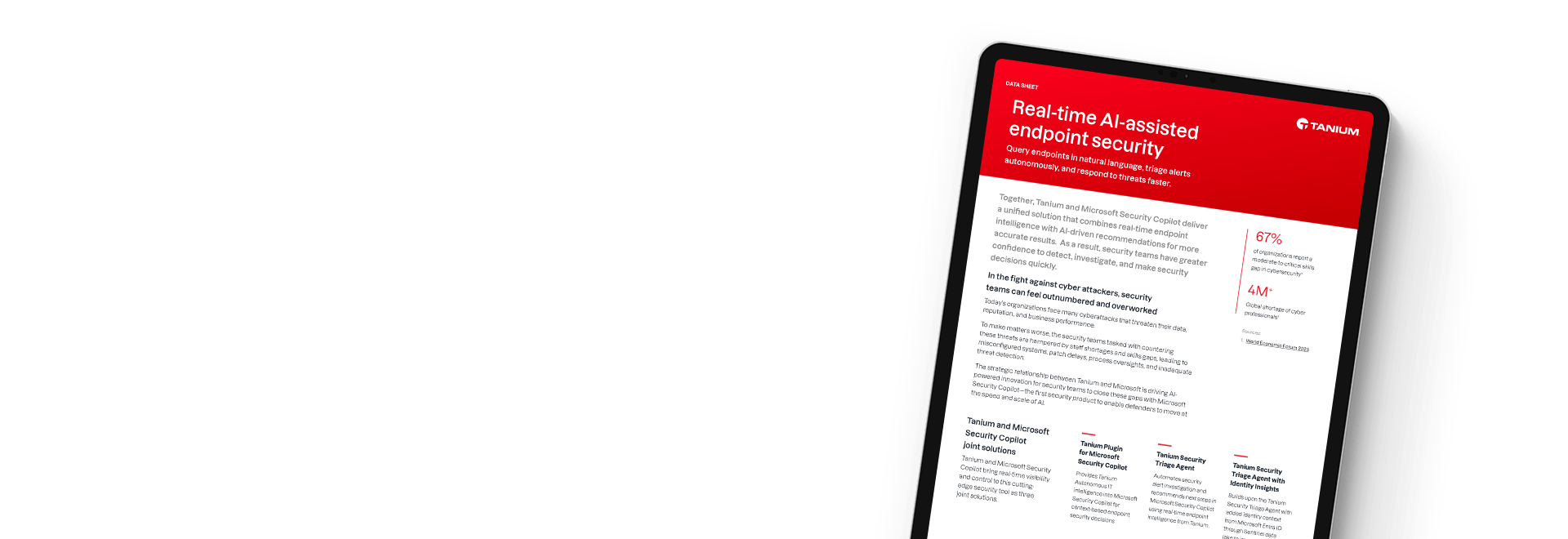 Tablette affichant le document Tanium et Microsoft Security Copilot
