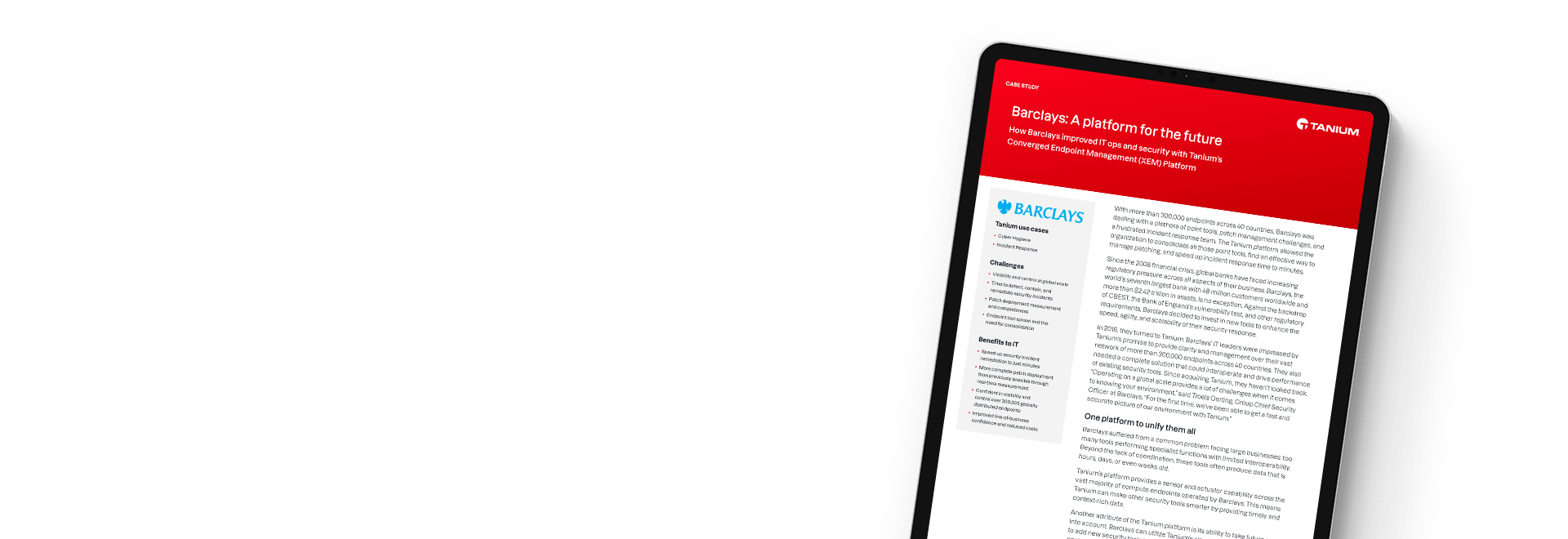 Aperçu du document de l’étude de cas « Barclays construit une plateforme à l’épreuve du futur avec Tanium »