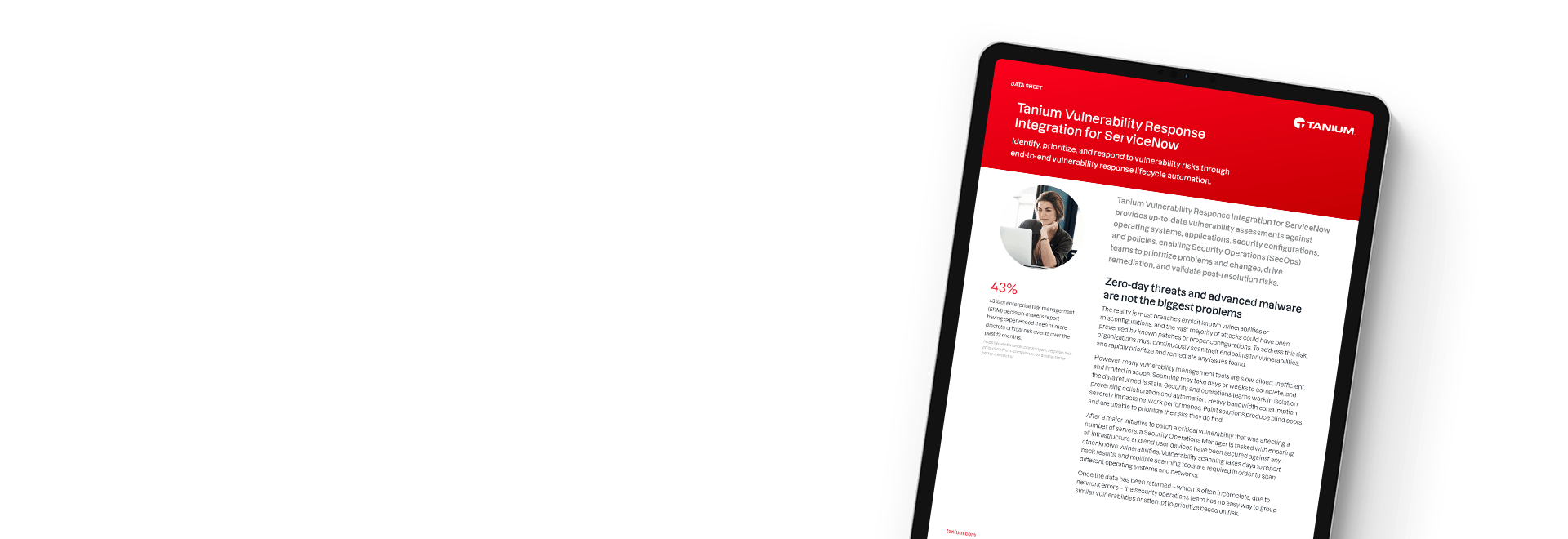 Tablette affichant la feuille de données « Intégration de Tanium Vulnerability Response pour ServiceNow »