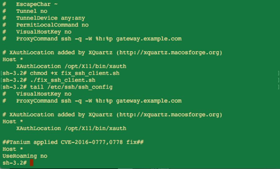 Fichier de configuration SSH montrant les paramètres de remédiation des vulnérabilités OpenSSH et la configuration XAuthorization