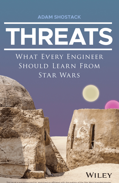 Image présentée sur le blog. Une couverture de livre pour le livre THREATS, avec une image d’un désert du film Star Wars.