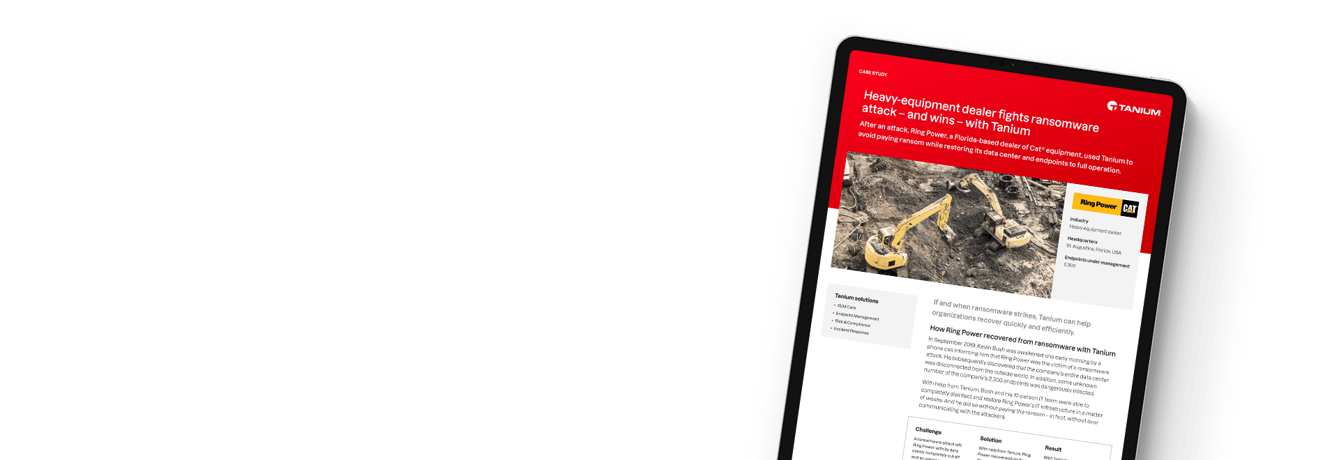 Aperçu du document d’étude de cas « Le revendeur d’équipements lourds lutte contre les attaques de ransomware et gagne avec Tanium »