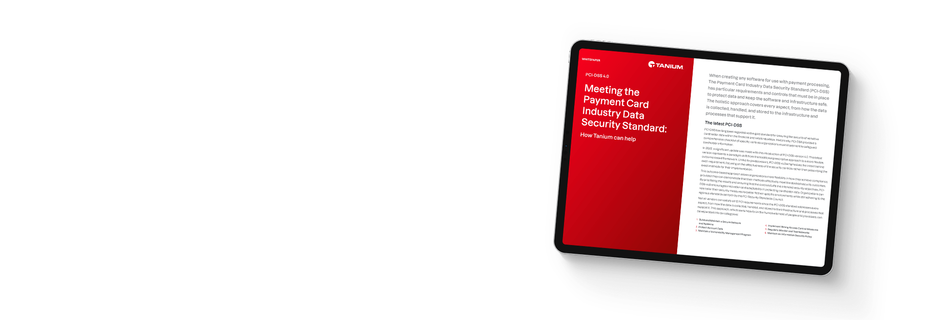 Tablette montrant la liste de contrôle Tanium pour le guide de conformité PCI-DSS