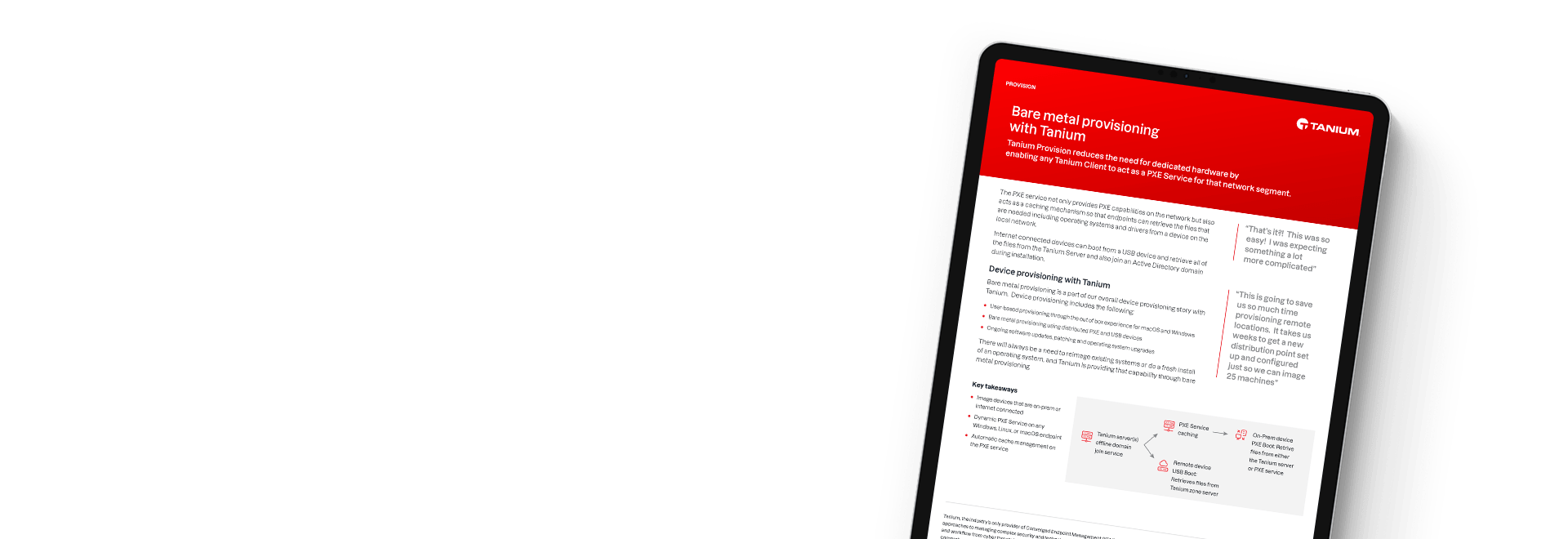 Tablette montrant l’approvisionnement bare metal avec brief Tanium