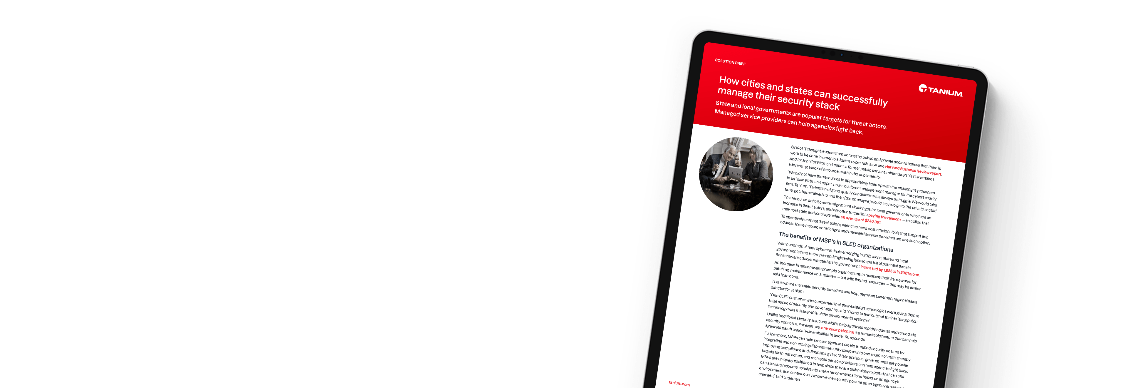 Tablette montrant comment les villes et les États gèrent leur pile de sécurité