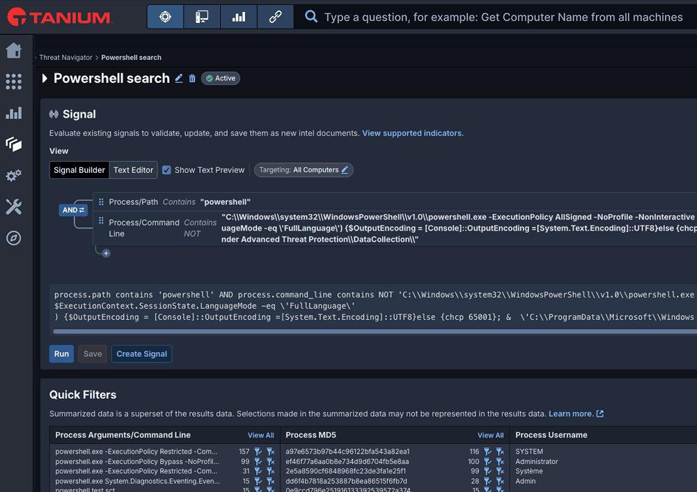 Threat Navigator investigation screen in Tanium Threat Response