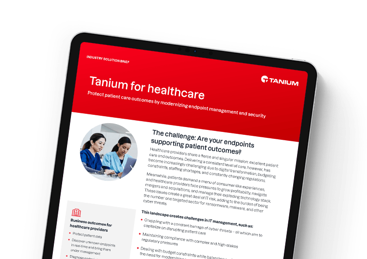 Image en vedette sur mobile : Tanium pour la présentation de la solution de soins de santé