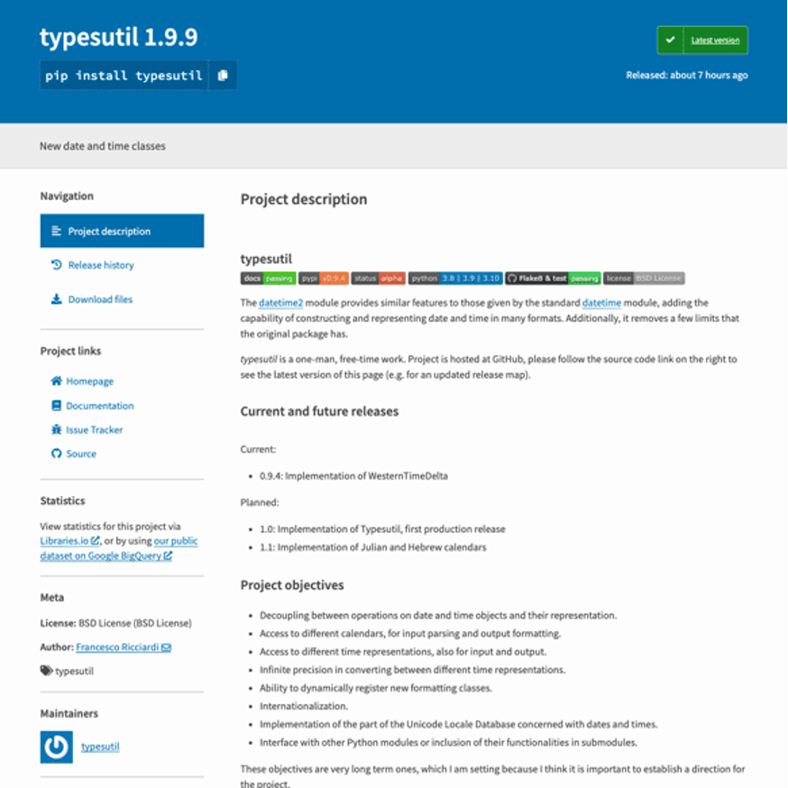 Page d’accueil PyPI pour les types de packages malveillantsutil
