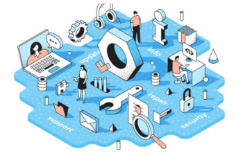 Illustration isométrique des personnes travaillant dans un espace de travail numérique collaboratif