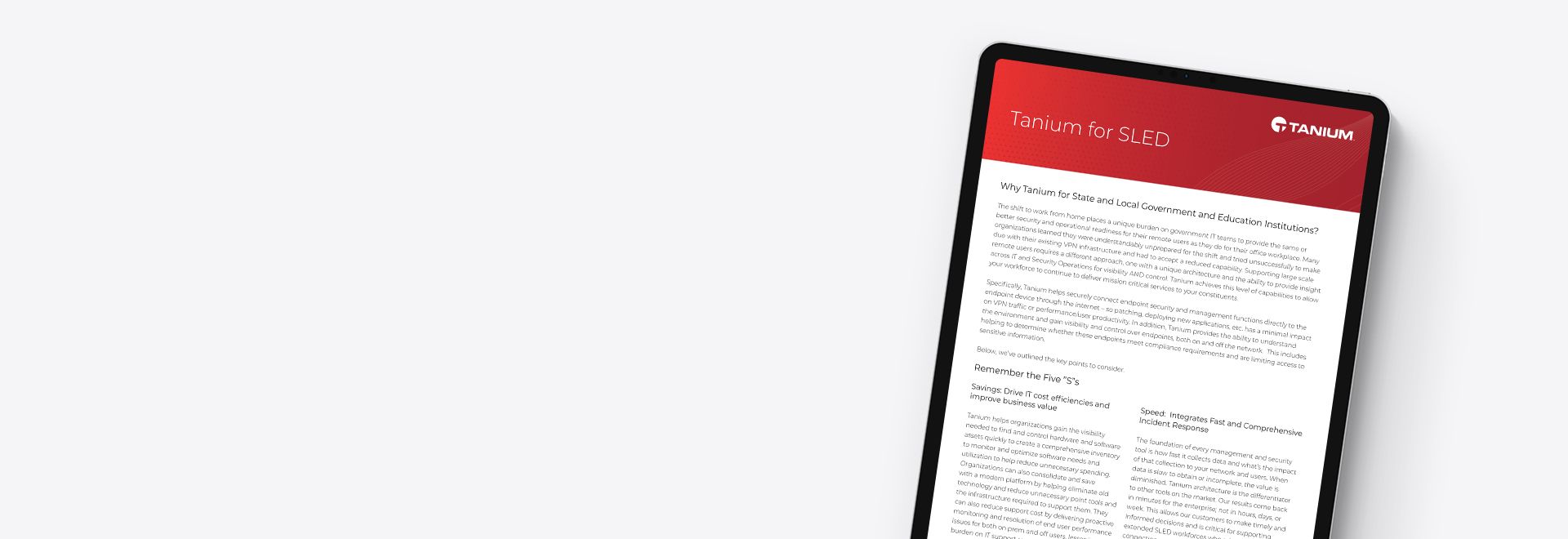 Maquette de tablette de « Tanium for SLED solution brief »