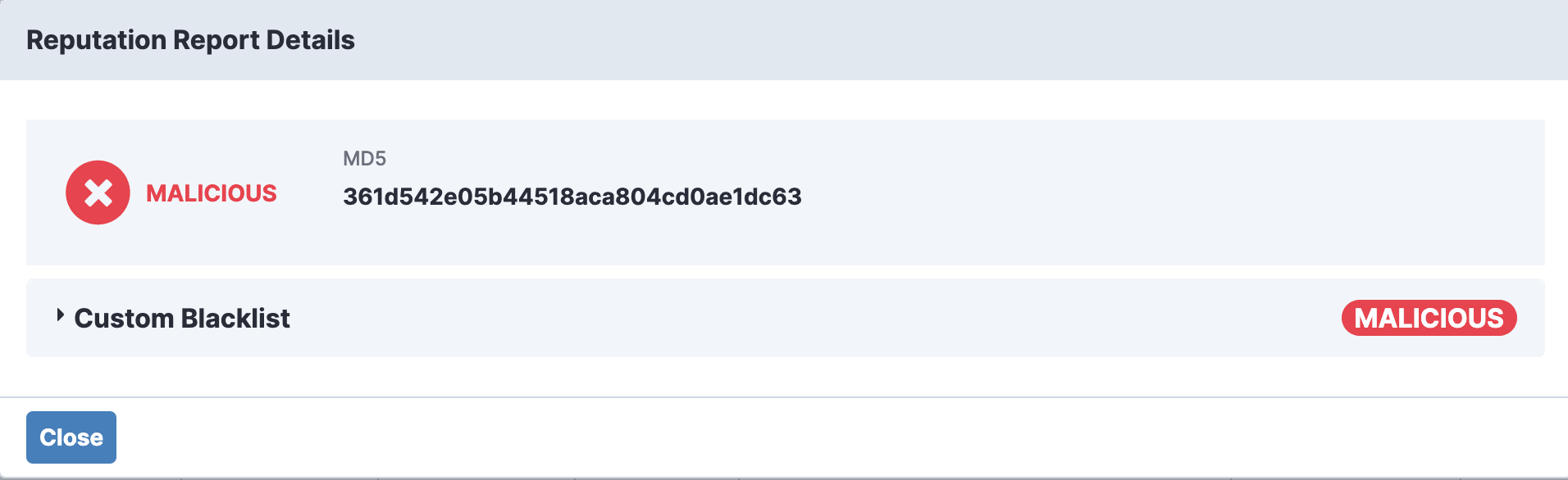 Exemple de hachage malveillant d’un logiciel malveillant.