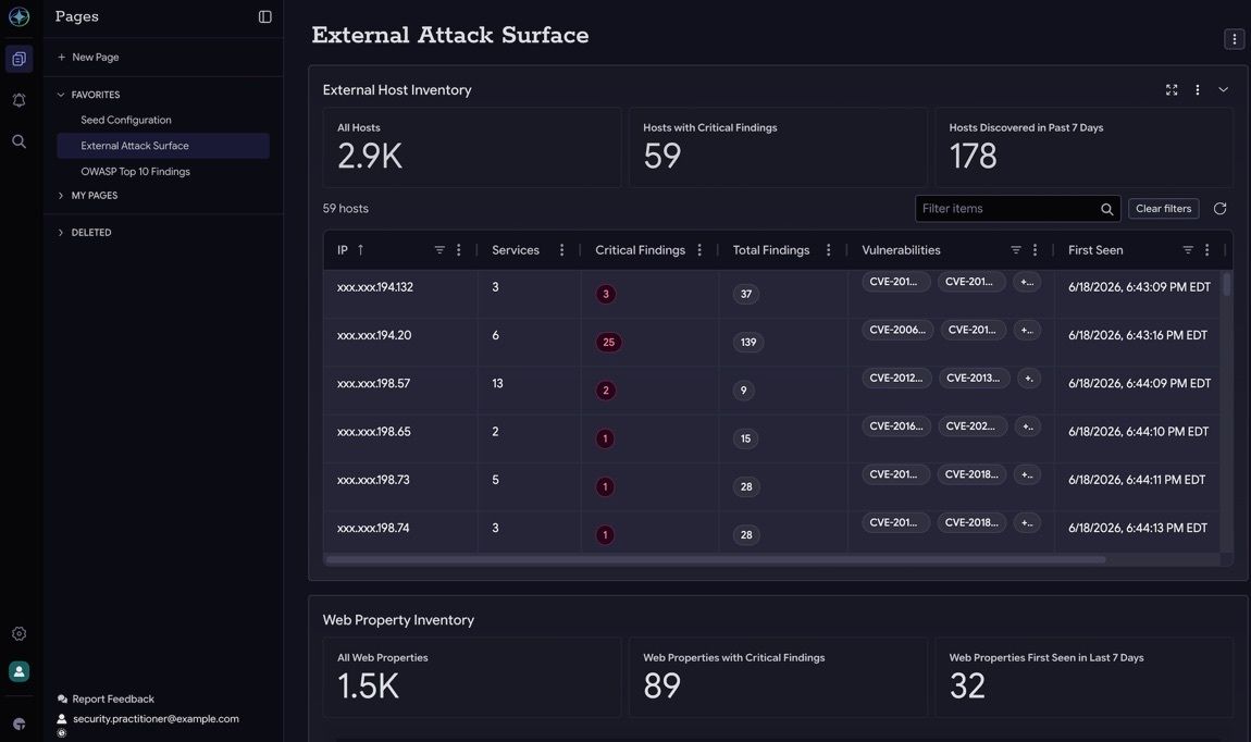 Tableau de bord Tanium External Attack Surface Management