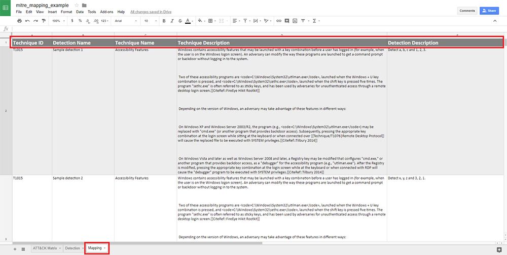 Figure 4 : matrice ATT&CK pour les techniques d’entreprise au modèle de détails de mappage de détection Tanium
