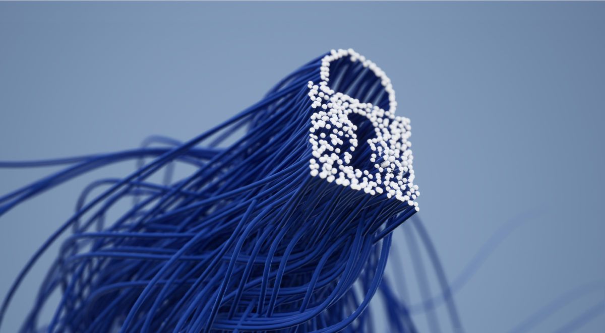 Illustration de câbles à fibre optique bleue avec symbole de verrouillage numérique