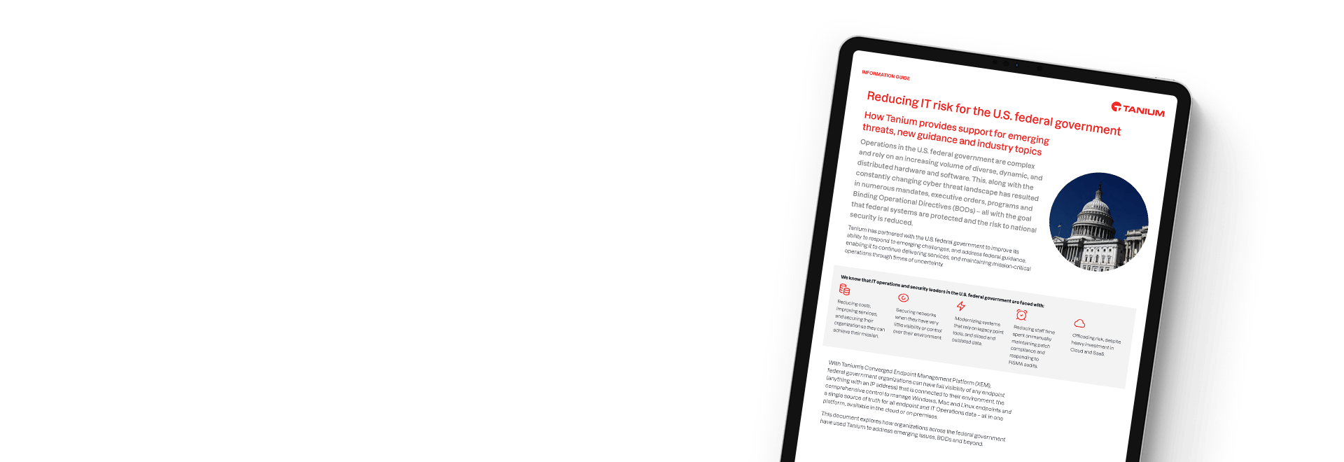 Tablette montrant la réduction des risques informatiques pour les agences fédérales