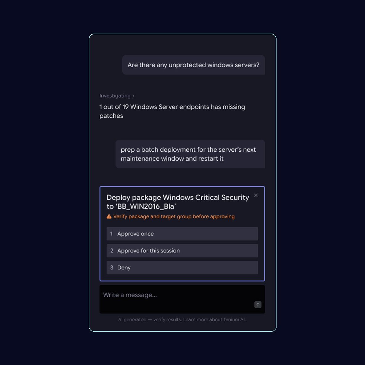 Tanium Atlas : action régie et synchronisée par approbation sur l’endpoint