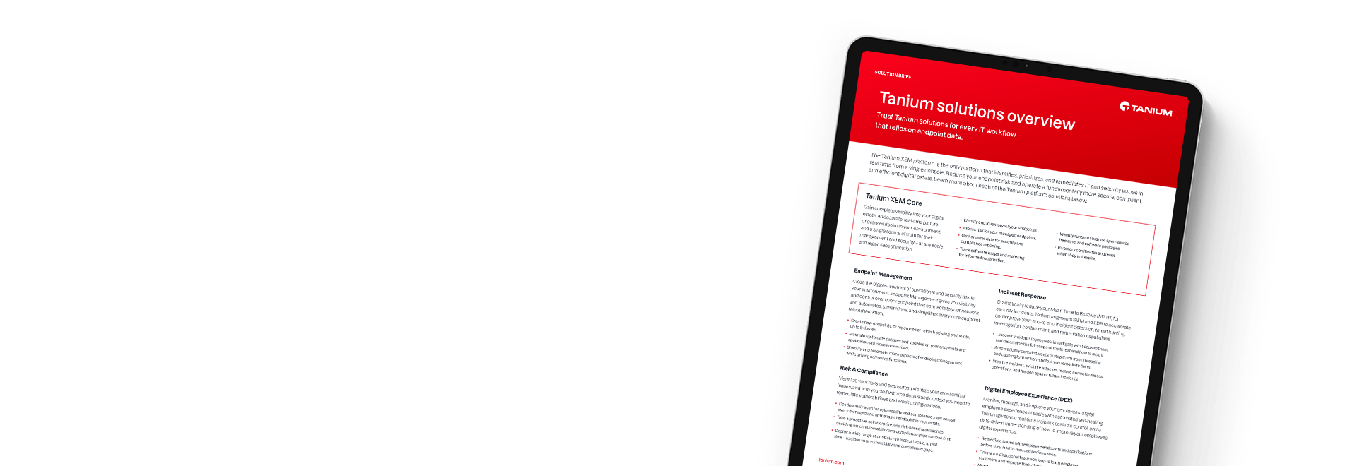 Aperçu du document de la présentation de la solution « Tanium Solutions Overview »