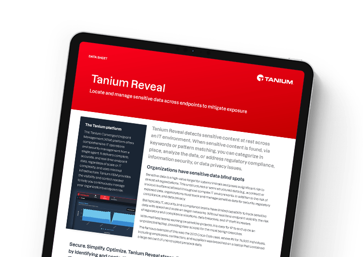 Image présentée sur mobile : fiche technique de Tanium Reveal