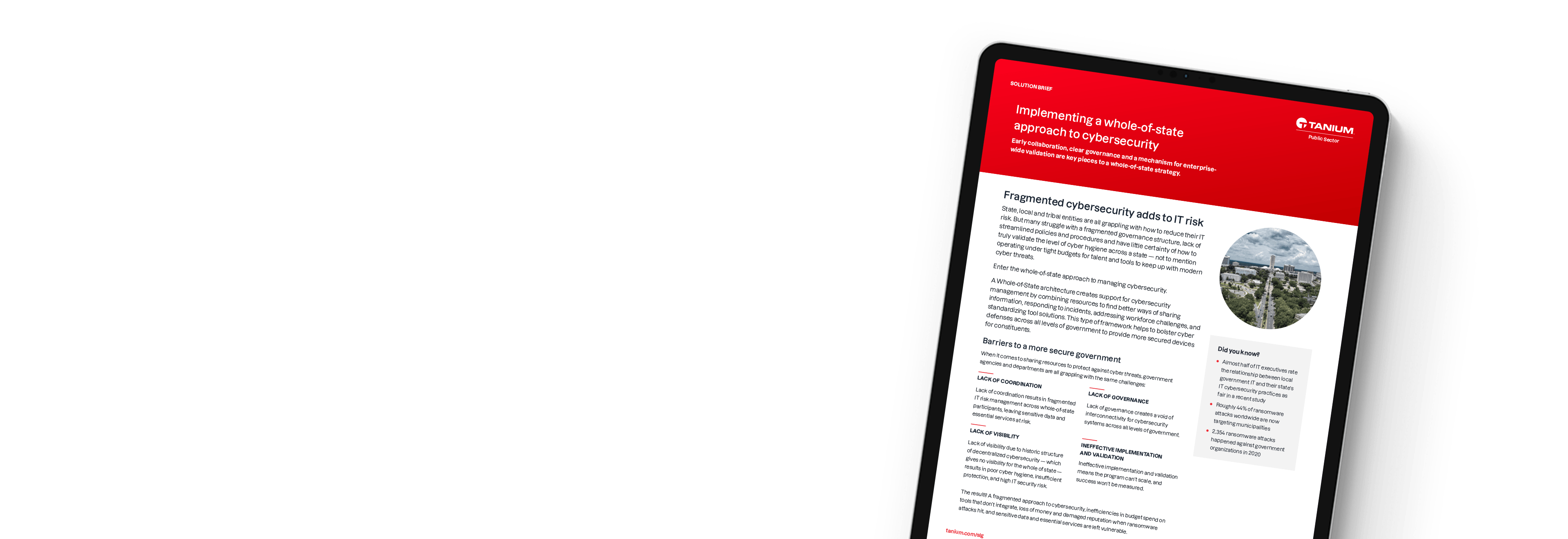 Tablette montrant le résumé de la solution globale Tanium