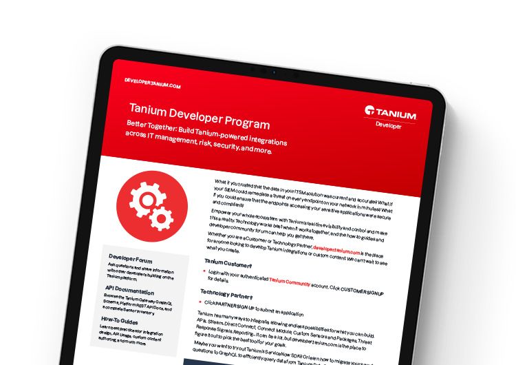 image présentée sur mobile. Fiche technique du programme Tanium Developer