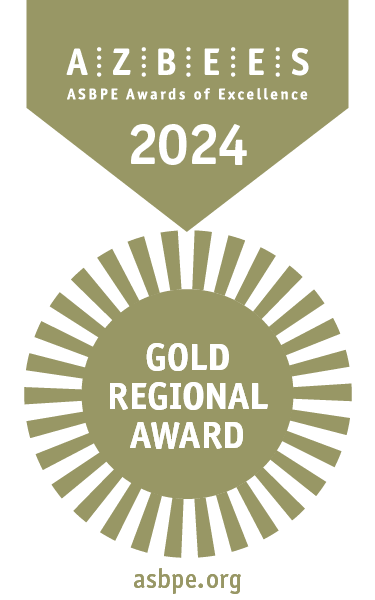 Image d'une médaille dorée et blanche suspendue à un ruban sur lequel on peut lire : « Azbees 2024, Prix régional d'or »