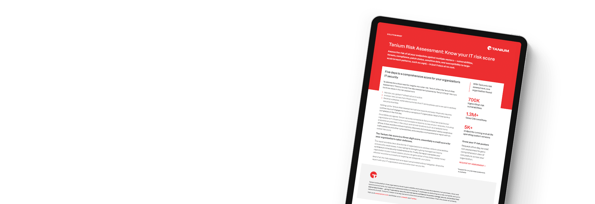 Image héros de la solution de score de risque informatique Tanium Risk Assessment