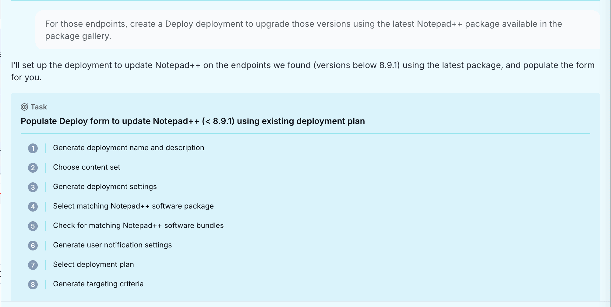 Capture d’écran de Tanium Ask montrant les endpoints avec Notepad++