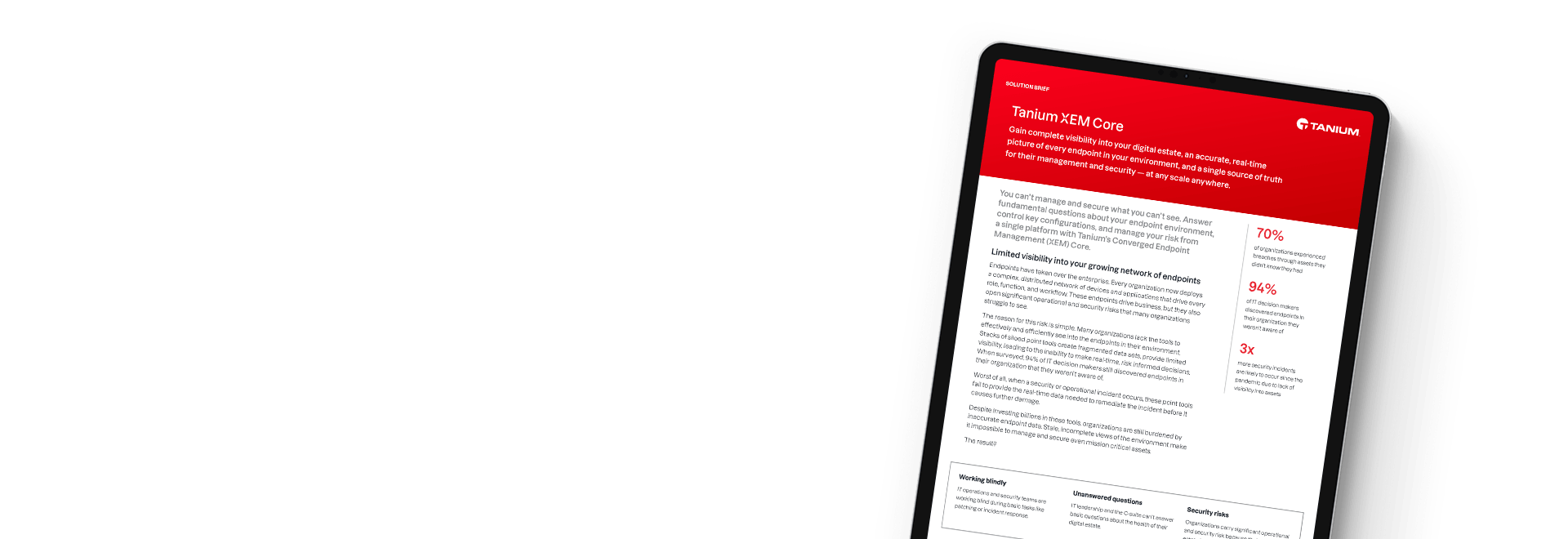 Tablette affichant le résumé de solution « Tanium XEM Core »