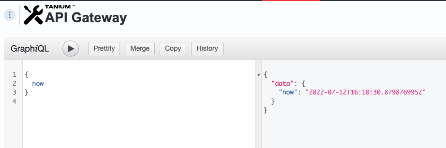 Capture d’écran 3 : Exécution d’une simple requête graphQL dans la Tanium Console