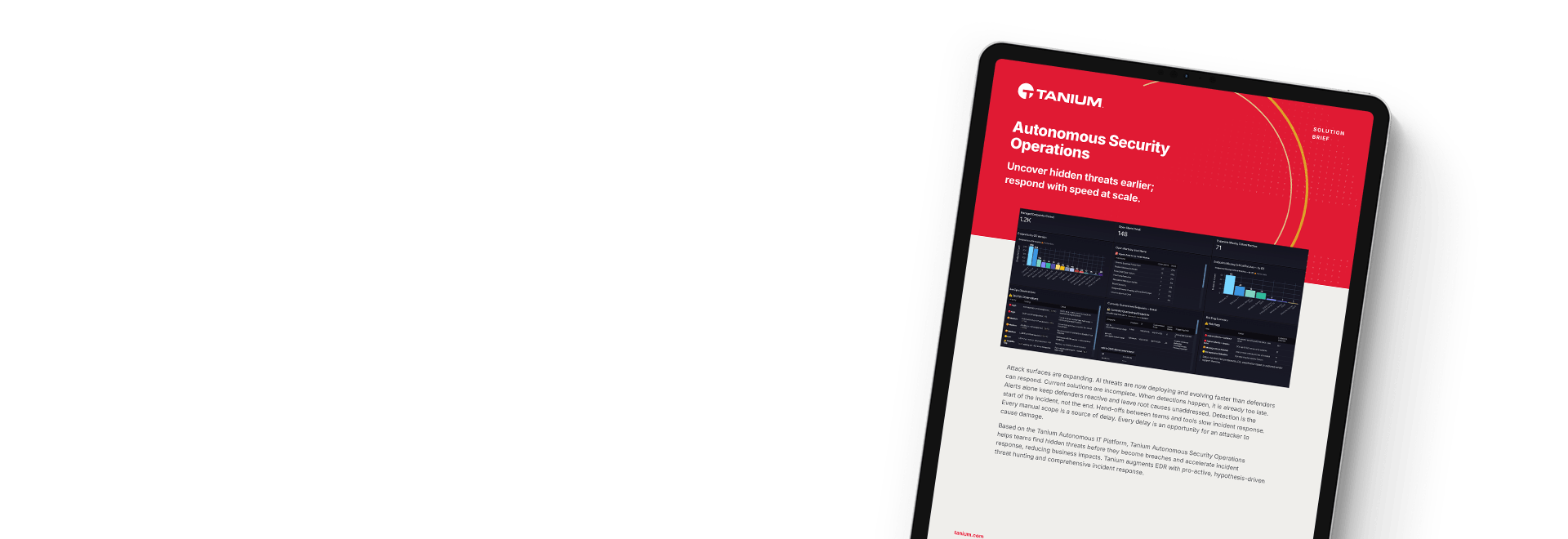 Tablette affichant la fiche solution Tanium Security Operations avec réponse aux menaces
